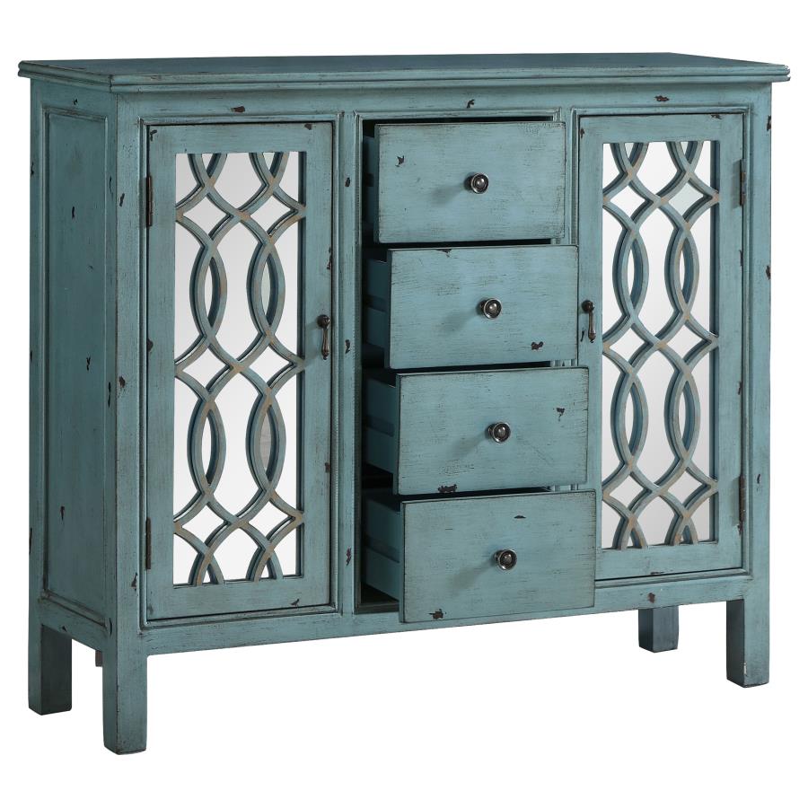 (image for) Rue 4-drawer Wood Trellis Accent Storage Cabinet Blue