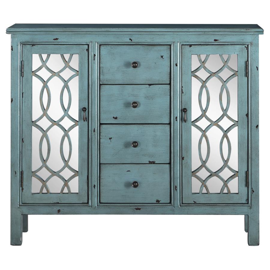 (image for) Rue 4-drawer Wood Trellis Accent Storage Cabinet Blue