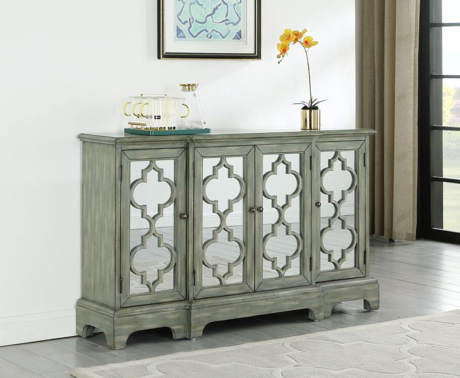 (image for) Erigeron 4-door Wood Trellis Storage Accent Cabinet Grey