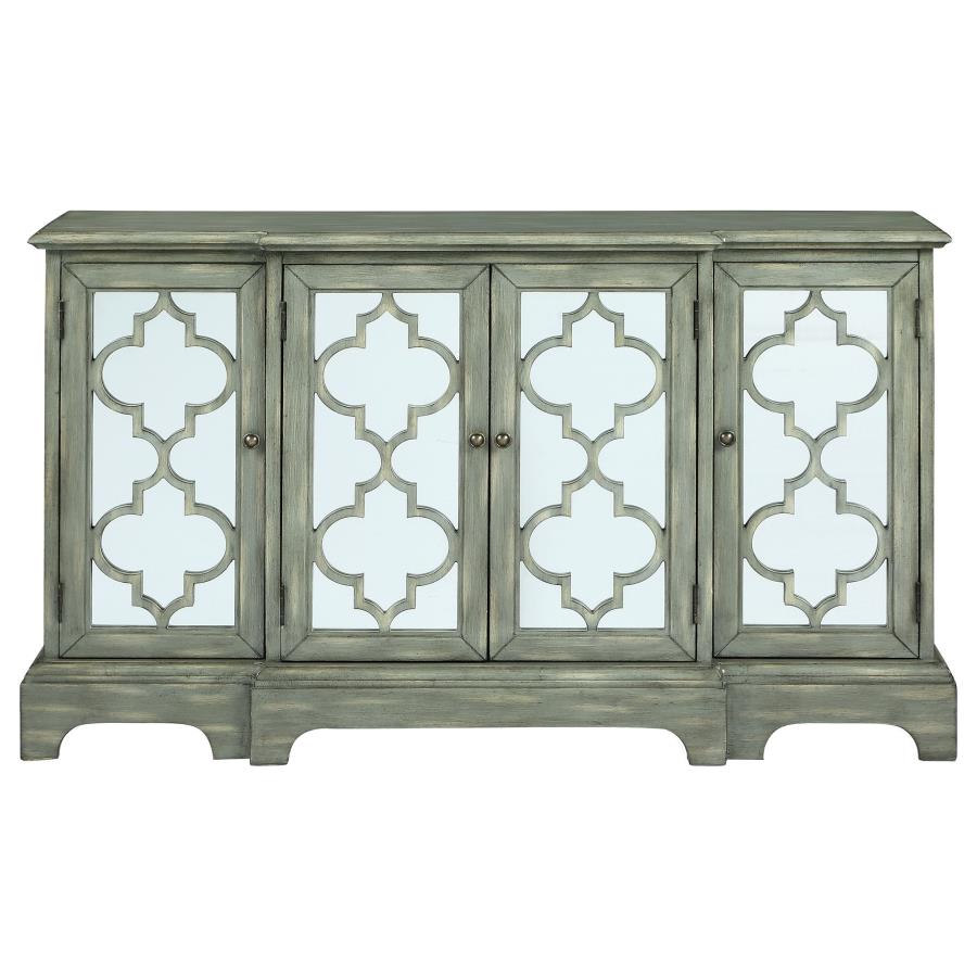 (image for) Erigeron 4-door Wood Trellis Storage Accent Cabinet Grey