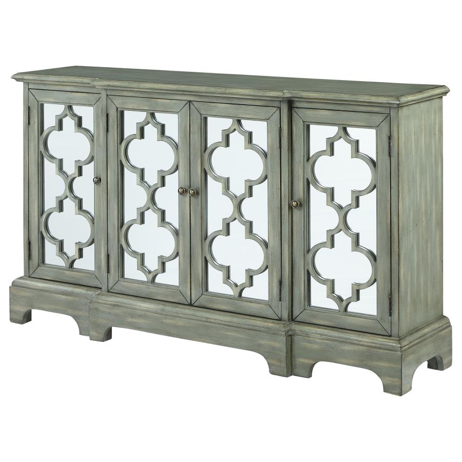 (image for) Erigeron 4-door Wood Trellis Storage Accent Cabinet Grey