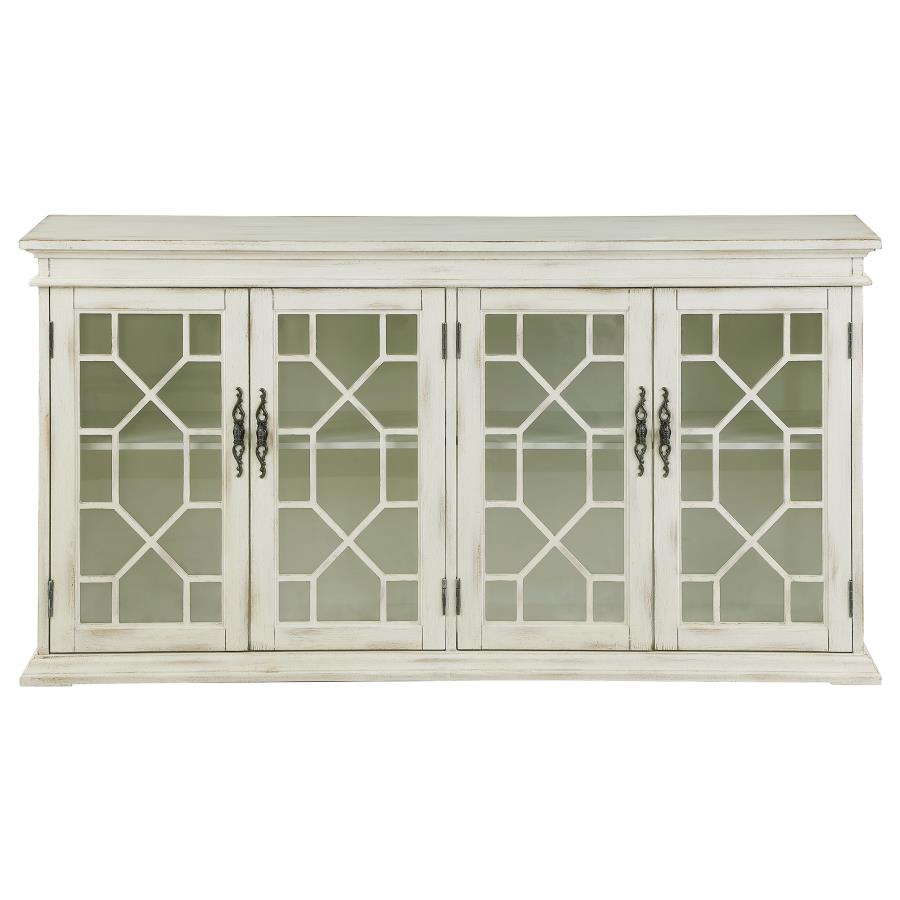 (image for) Kiara 4-door Wood Lattice Storage Accent Cabinet White