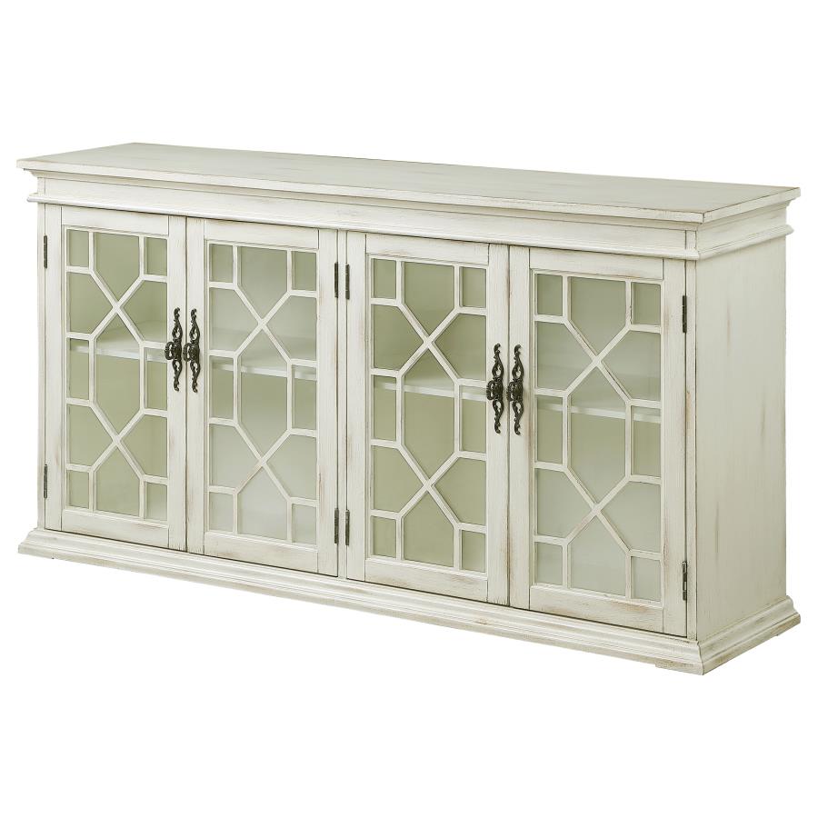 (image for) Kiara 4-door Wood Lattice Storage Accent Cabinet White