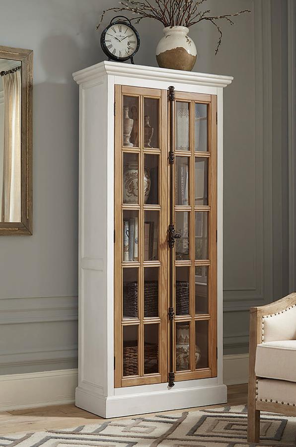 (image for) Tammi 2-door Wood Tall Cabinet Distressed White and Brown