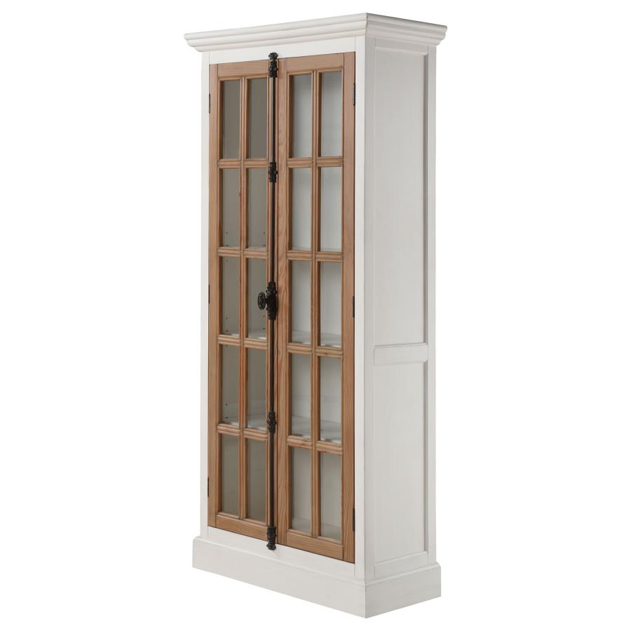 (image for) Tammi 2-door Wood Tall Cabinet Distressed White and Brown