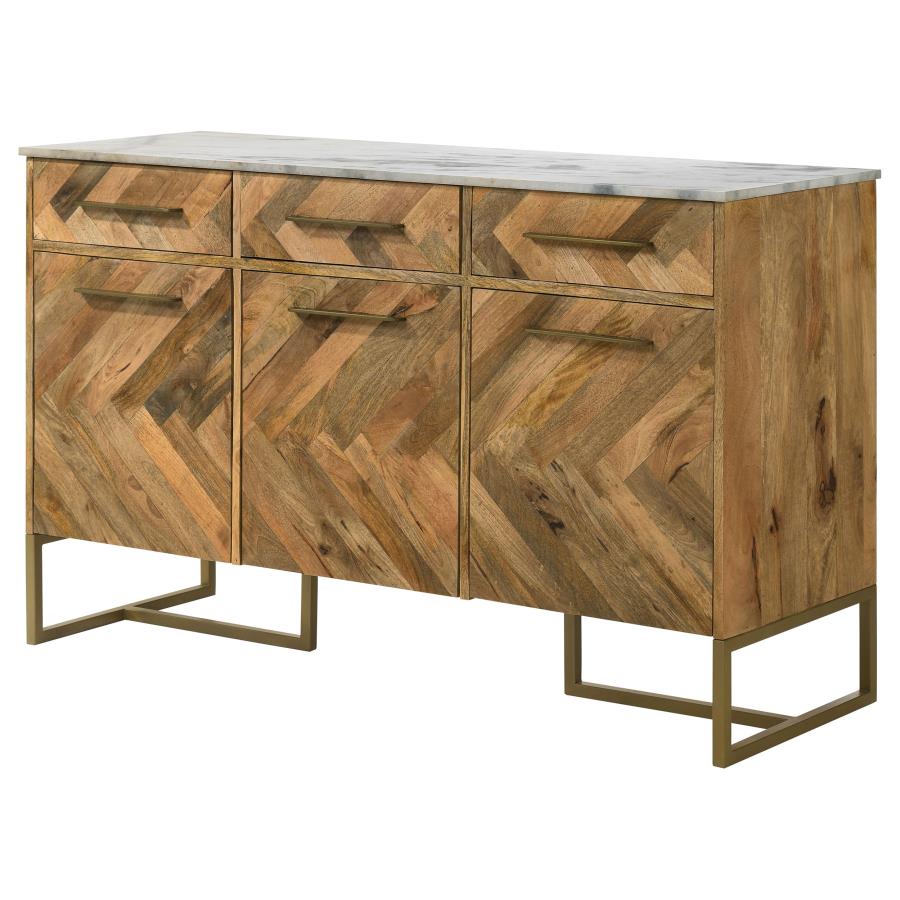 (image for) Keaton 3-door Marble Top Herringbone Accent Cabinet Natural