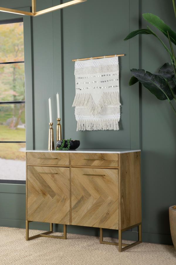 (image for) Keaton 2-door Marble Top Herringbone Accent Cabinet Natural