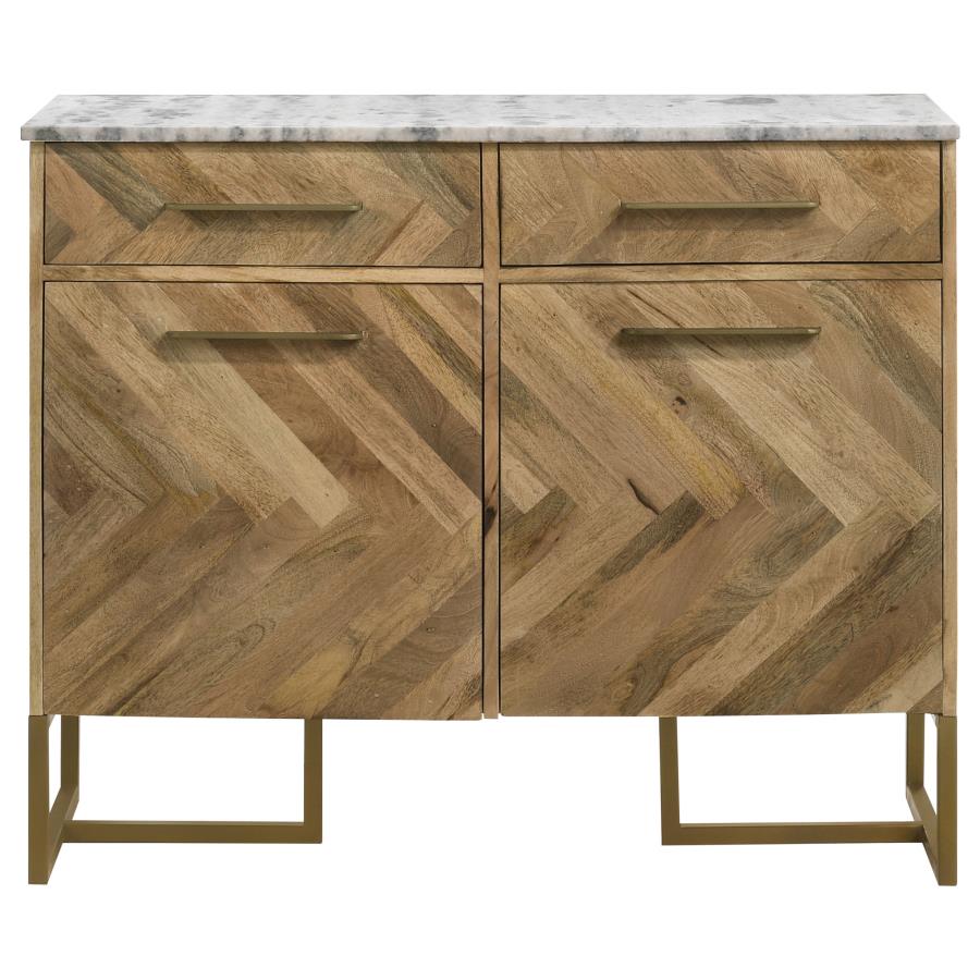 (image for) Keaton 2-door Marble Top Herringbone Accent Cabinet Natural