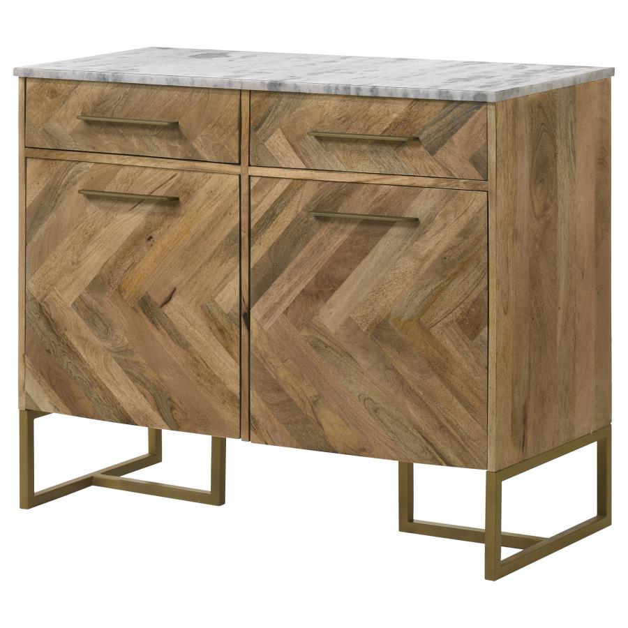 (image for) Keaton 2-door Marble Top Herringbone Accent Cabinet Natural