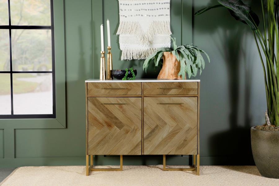 (image for) Keaton 2-door Marble Top Herringbone Accent Cabinet Natural