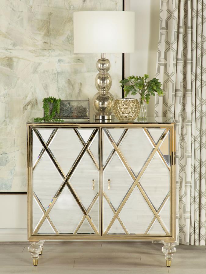 (image for) Astilbe 2-door Mirrored Accent Cabinet Silver and Champagne