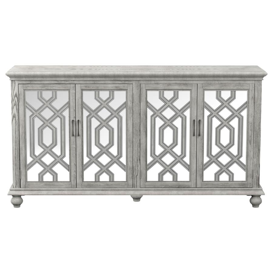 (image for) Melanie 4-door Wood Trellis Accent Cabinet Distressed White