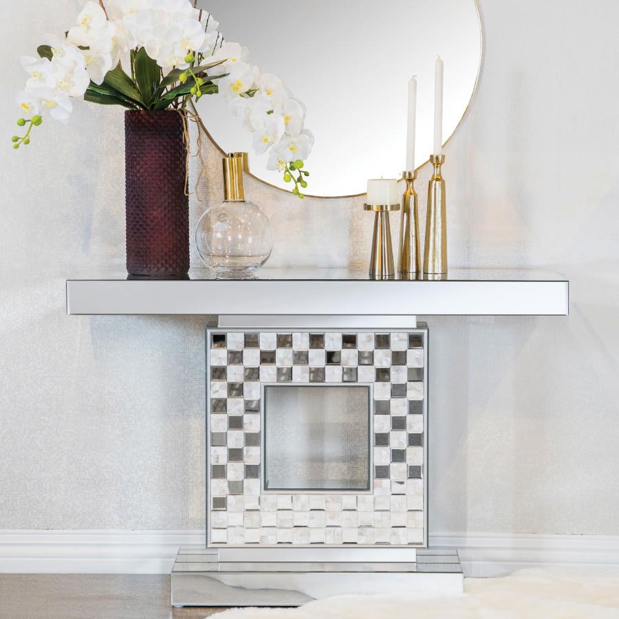 (image for) Claire Checkerboard Square Base Console Table Silver