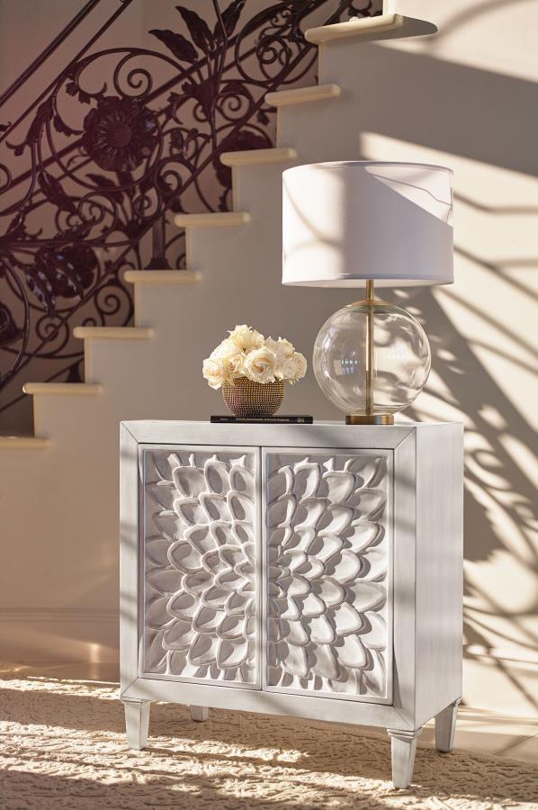 (image for) Clarkia Accent Cabinet with Floral Carved Door White