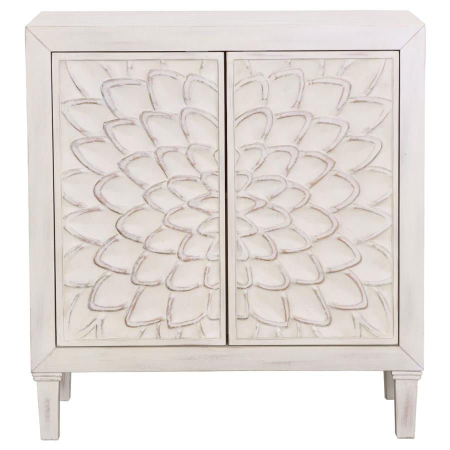 (image for) Clarkia Accent Cabinet with Floral Carved Door White