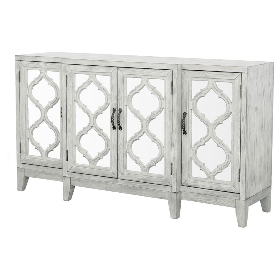 (image for) Mckellen 4-door Wood Trellis Accent Cabinet Distressed White