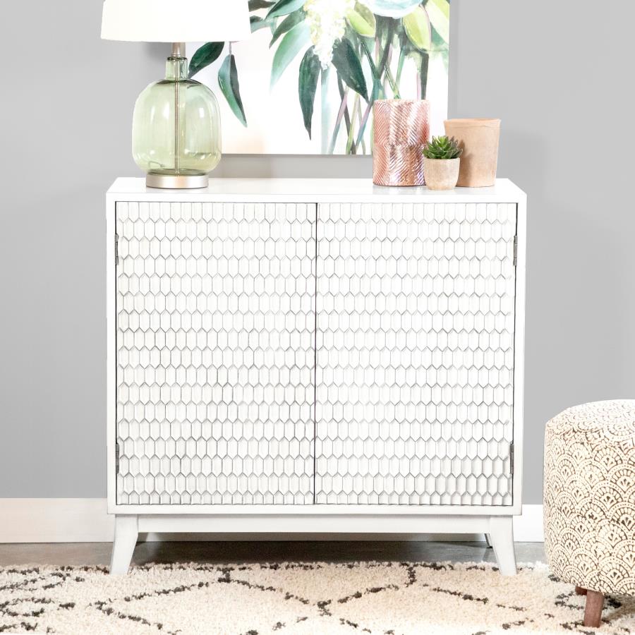 (image for) Gambon 2-door Wood Honeycomb Pattern Accent Cabinet White