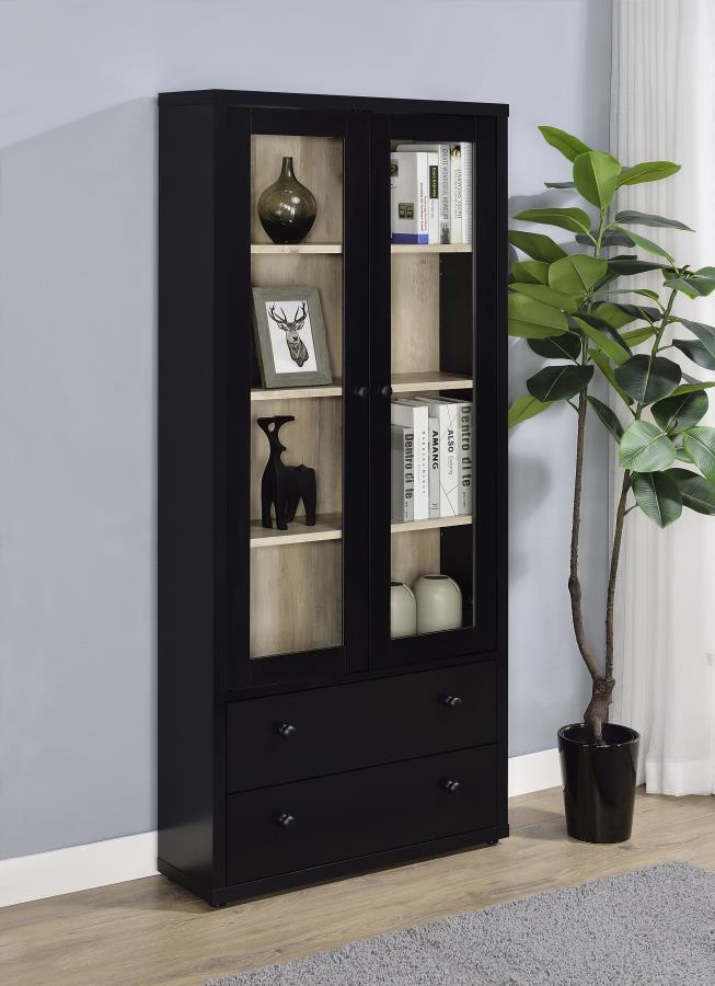 (image for) Hawthorne 4-shelf Glass Door Cabinet with Drawers Black