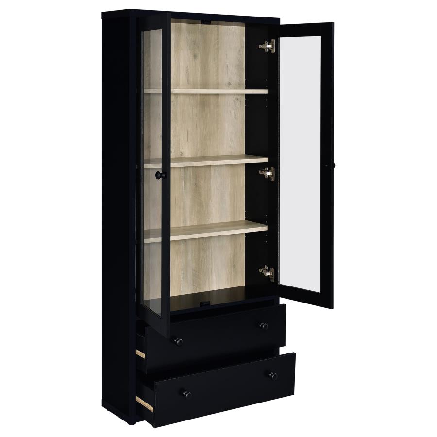 (image for) Hawthorne 4-shelf Glass Door Cabinet with Drawers Black