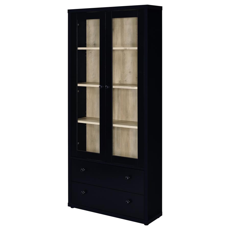 (image for) Hawthorne 4-shelf Glass Door Cabinet with Drawers Black