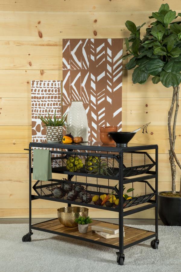 (image for) Evander Marble Top Kitchen Cart with Removable Shelves Black