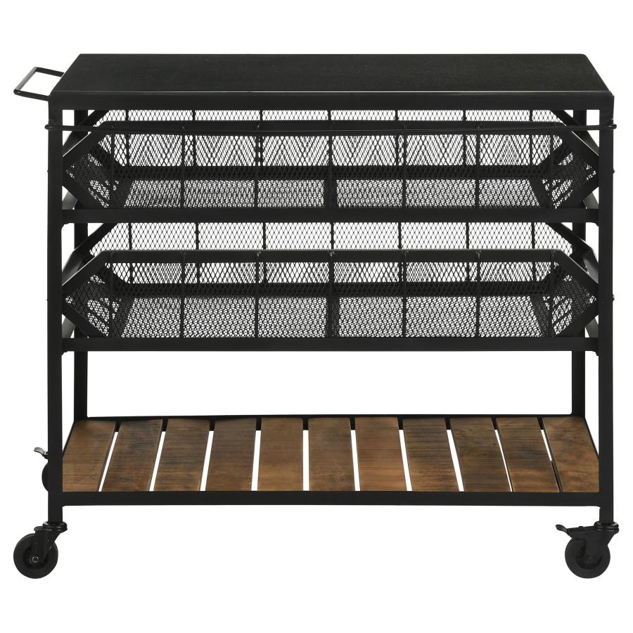 (image for) Evander Marble Top Kitchen Cart with Removable Shelves Black