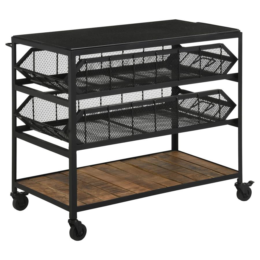 (image for) Evander Marble Top Kitchen Cart with Removable Shelves Black