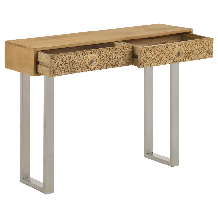 (image for) Draco 2-drawer Console Table Hand Carved Details Natural