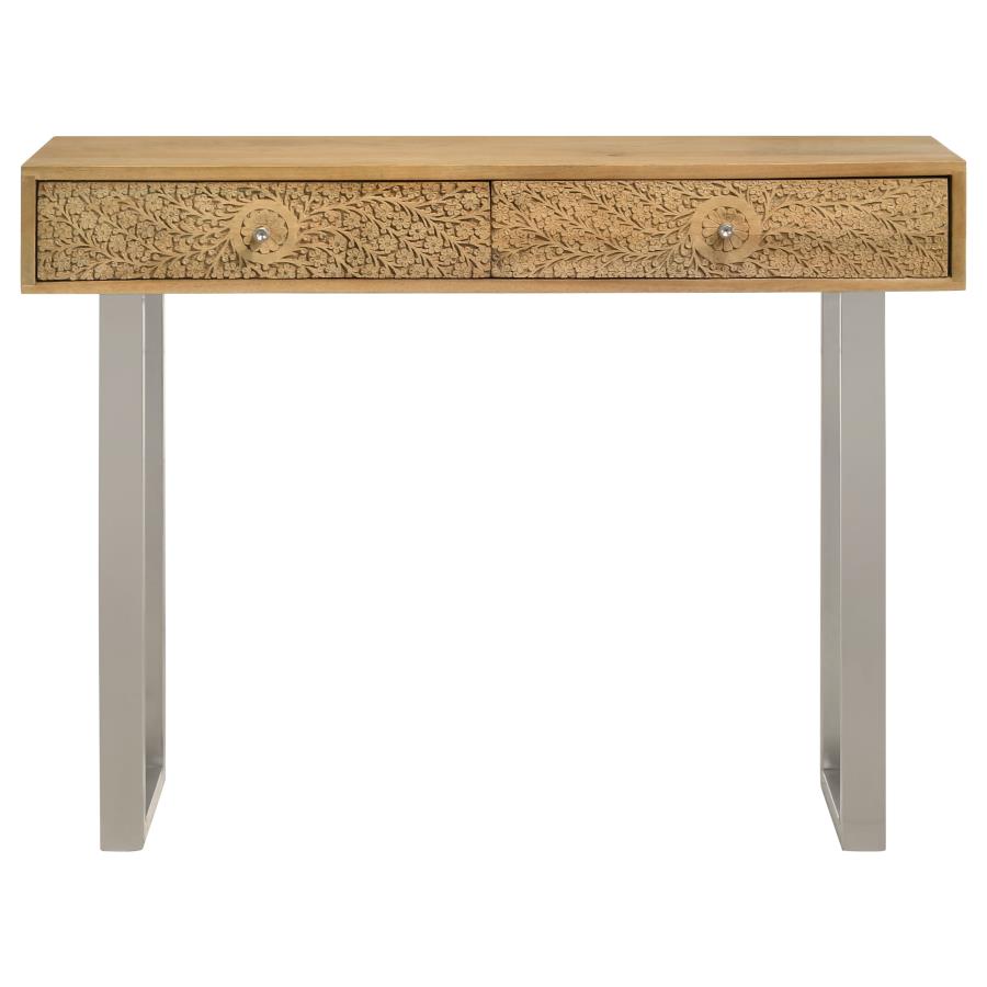 (image for) Draco 2-drawer Console Table Hand Carved Details Natural