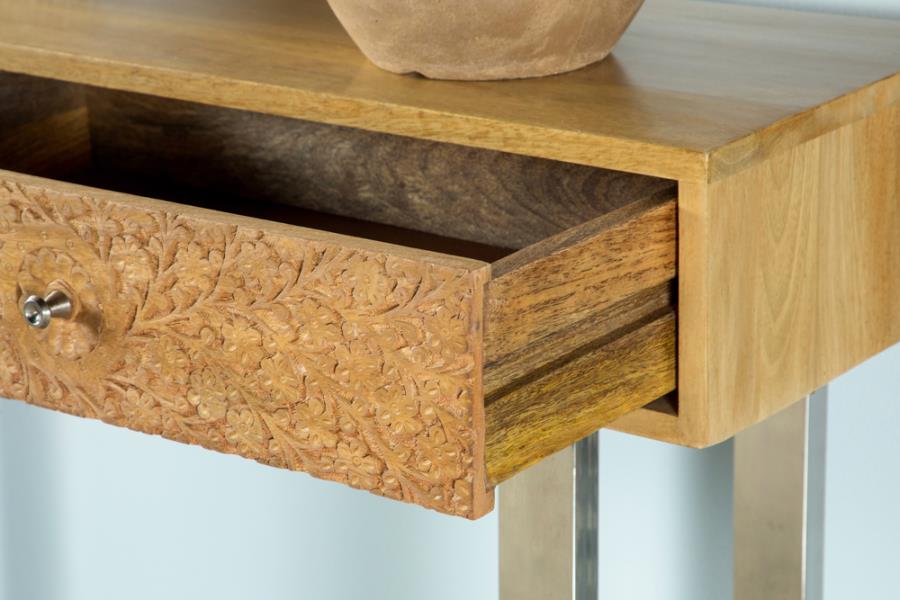 (image for) Draco 2-drawer Console Table Hand Carved Details Natural