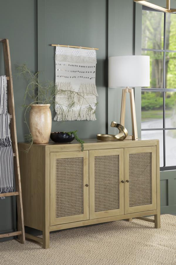 (image for) Zamora 3-door Wood Accent Cabinet with Woven Cane Natural