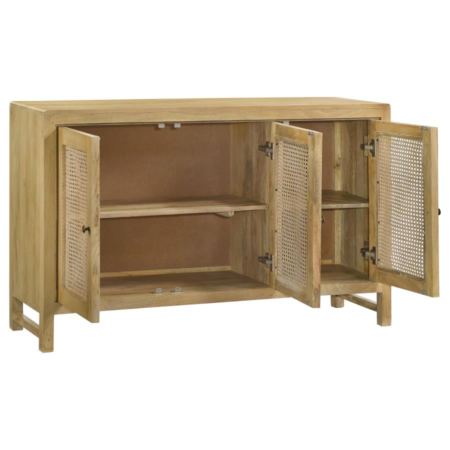 (image for) Zamora 3-door Wood Accent Cabinet with Woven Cane Natural