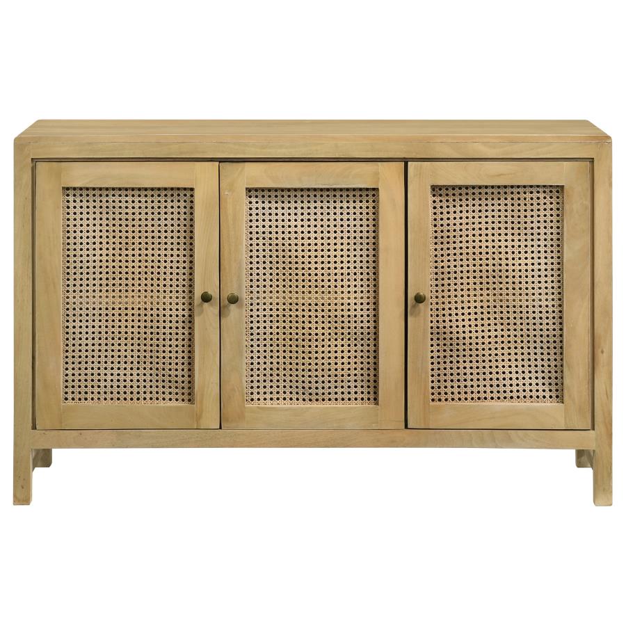 (image for) Zamora 3-door Wood Accent Cabinet with Woven Cane Natural