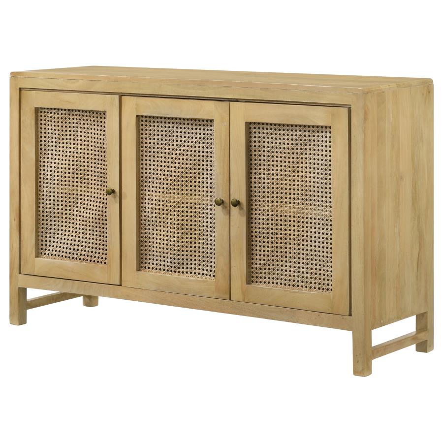 (image for) Zamora 3-door Wood Accent Cabinet with Woven Cane Natural