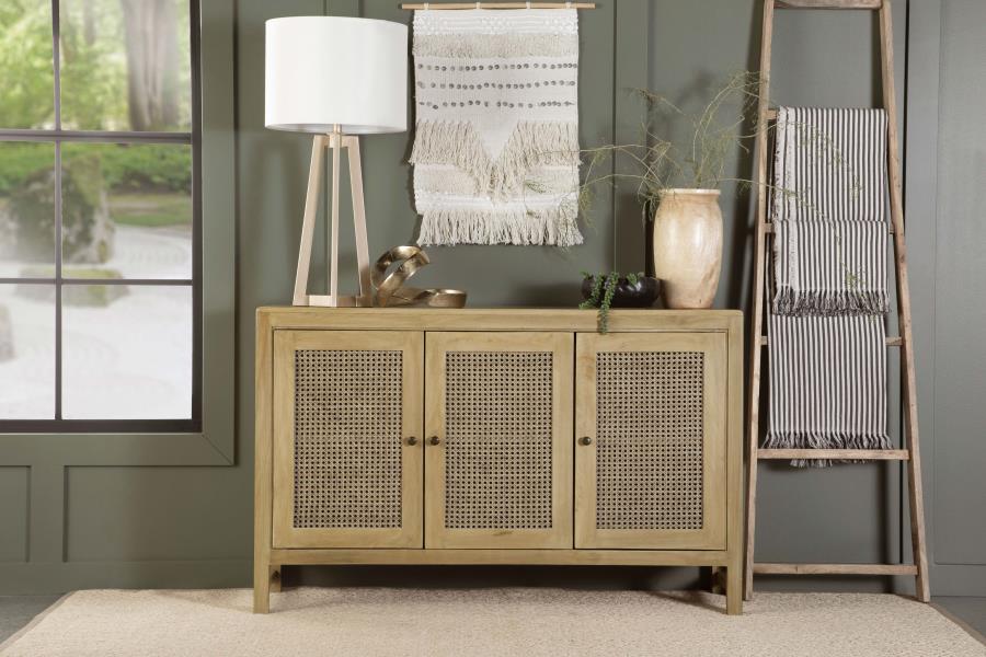 (image for) Zamora 3-door Wood Accent Cabinet with Woven Cane Natural