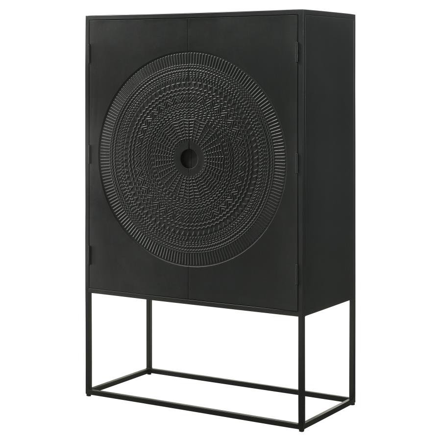 (image for) Jenna 2-door Mango Wood Mandala Pattern Accent Cabinet Black