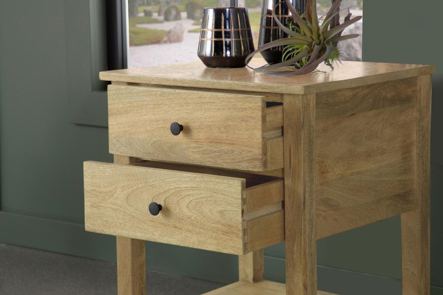 (image for) Russo 2-drawer Accent Side End Table Natural Mango