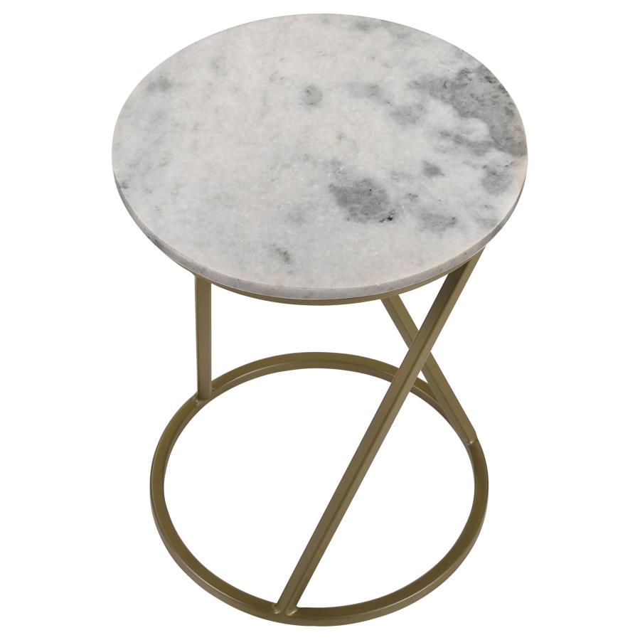 (image for) Malthe Round Marble Top Accent Side White and Antique Gold