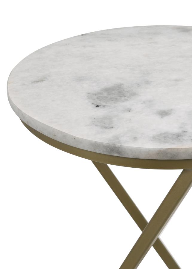 (image for) Malthe Round Marble Top Accent Side White and Antique Gold