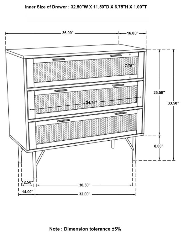 (image for) Zamora 3-drawer Wood Accent Cabinet with Woven Cane Natural