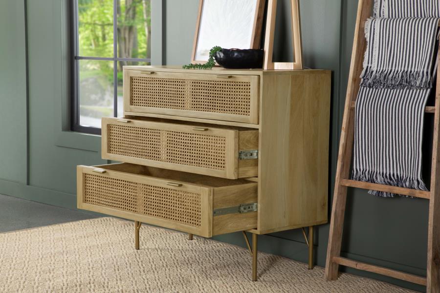 (image for) Zamora 3-drawer Wood Accent Cabinet with Woven Cane Natural