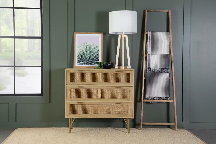 (image for) Zamora 3-drawer Wood Accent Cabinet with Woven Cane Natural