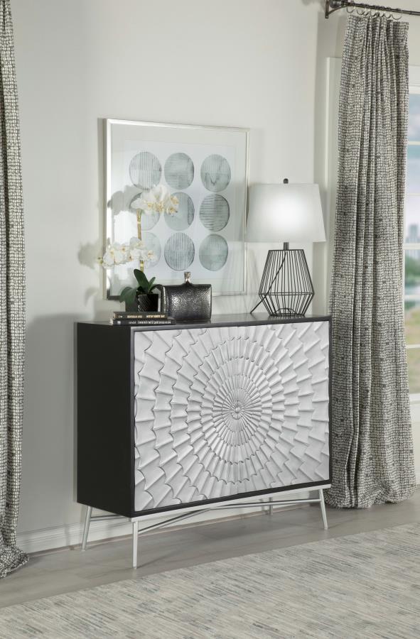 (image for) Josie 2-door Wood Sunburst Accent Cabinet Black and Silver