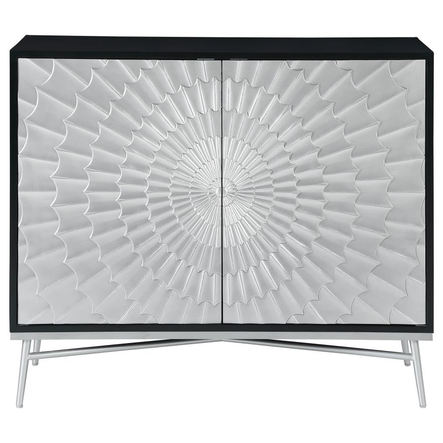 (image for) Josie 2-door Wood Sunburst Accent Cabinet Black and Silver