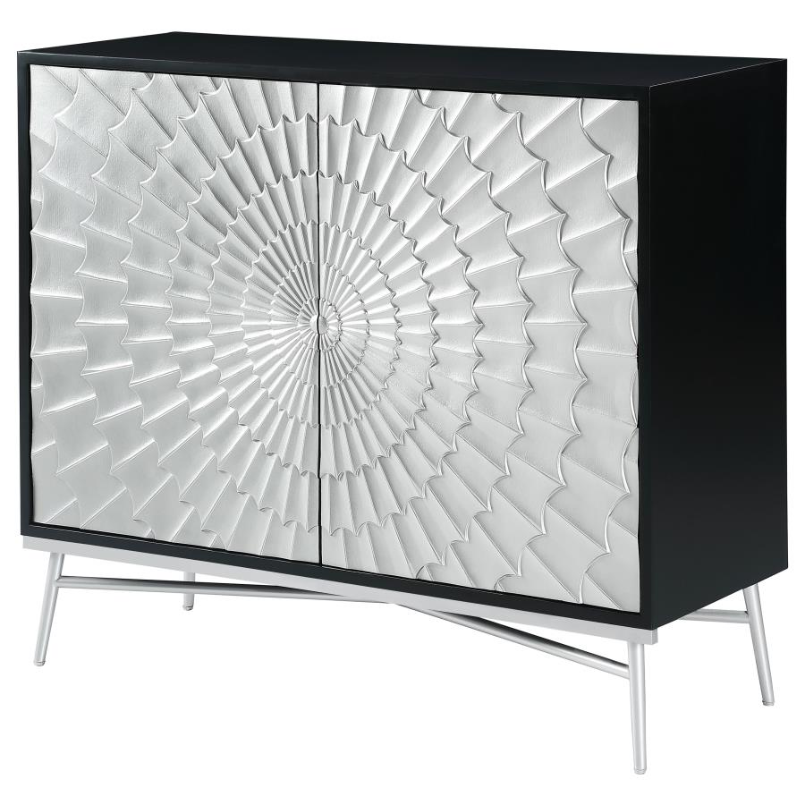 (image for) Josie 2-door Wood Sunburst Accent Cabinet Black and Silver