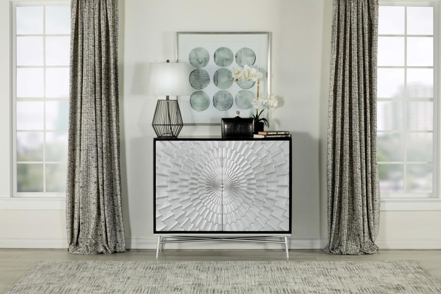 (image for) Josie 2-door Wood Sunburst Accent Cabinet Black and Silver