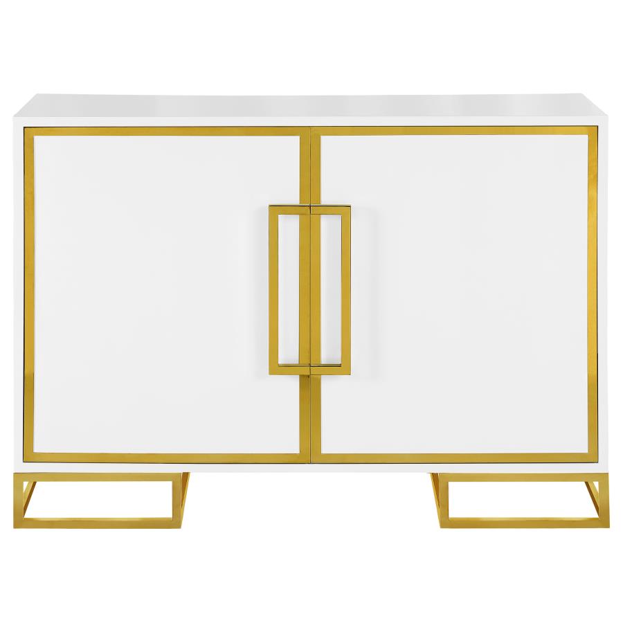 (image for) Elsa 2-door Wood Storage Accent Cabinet White and Gold