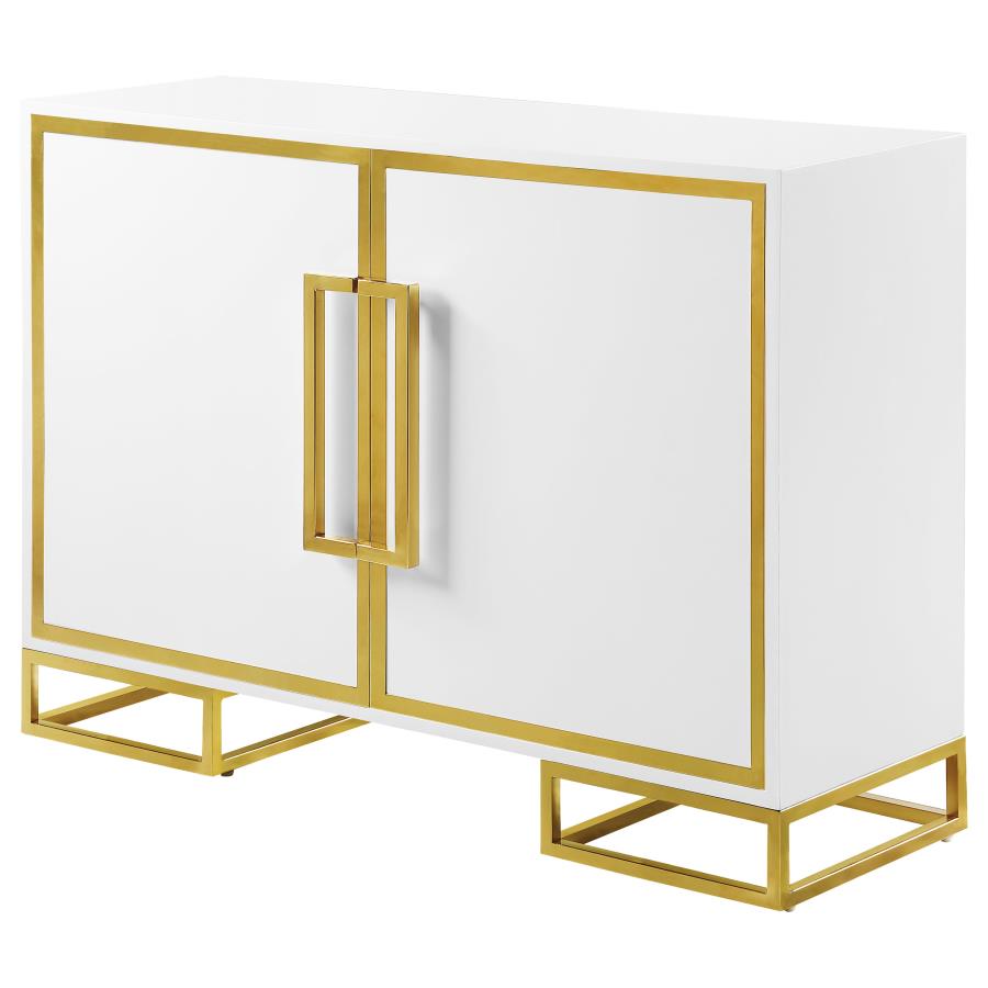 (image for) Elsa 2-door Wood Storage Accent Cabinet White and Gold