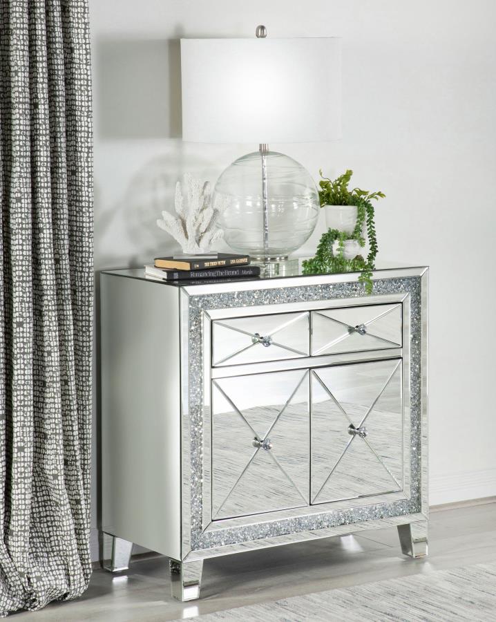 (image for) Arwen 2-drawer Mirrored LED Lighting Accent Cabinet Silver