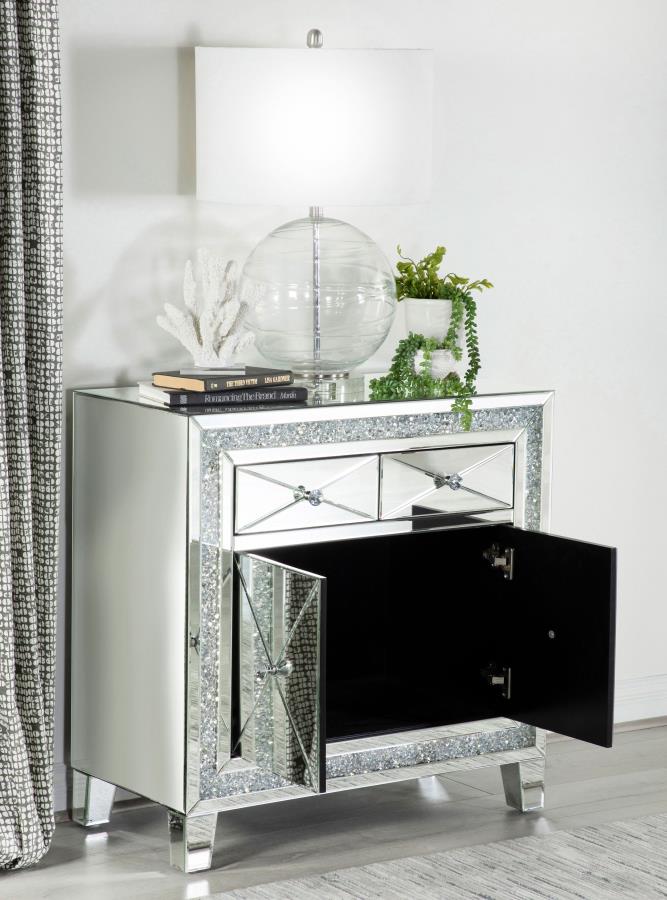 (image for) Arwen 2-drawer Mirrored LED Lighting Accent Cabinet Silver